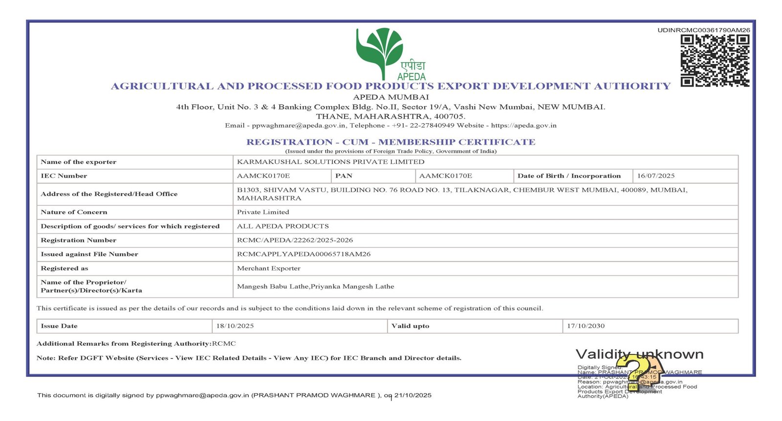 Registration-cum-Membership Certificate